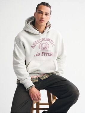 Abercrombie & Fitch Cream Hoodie with Maroon Logo